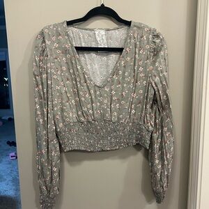 Sadie & Sage Gray Floral Smocked Blouse